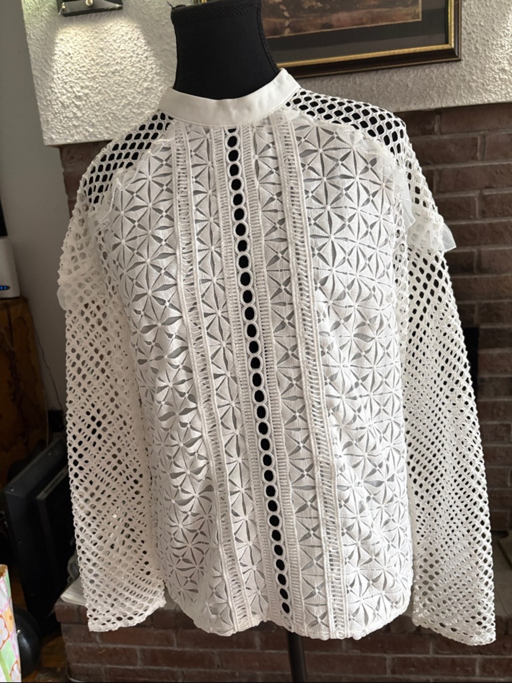 Ina White Eyelet Lace Long Sleeve Blouse